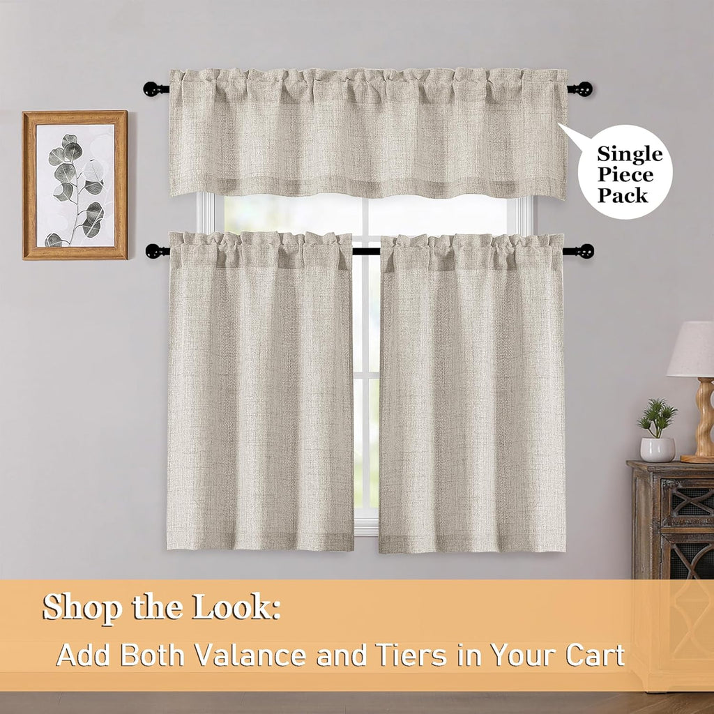 Linen Valances for Windows 1 Pcs, Light Filtering Textured Farmhouse Short Small Valance Curtains for Bathroom