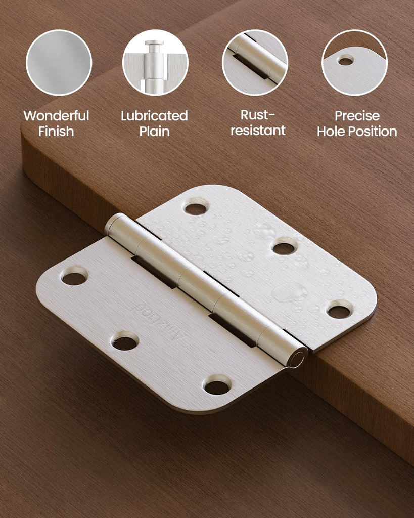 Door Hinges Brushed Nickel 30 Pack 3.5 Inch Rounded 5/8" Radius