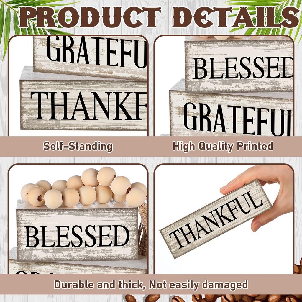 4 Pcs Farmhouse Thanksgiving Table Decor Stacked Wooden Block Sign