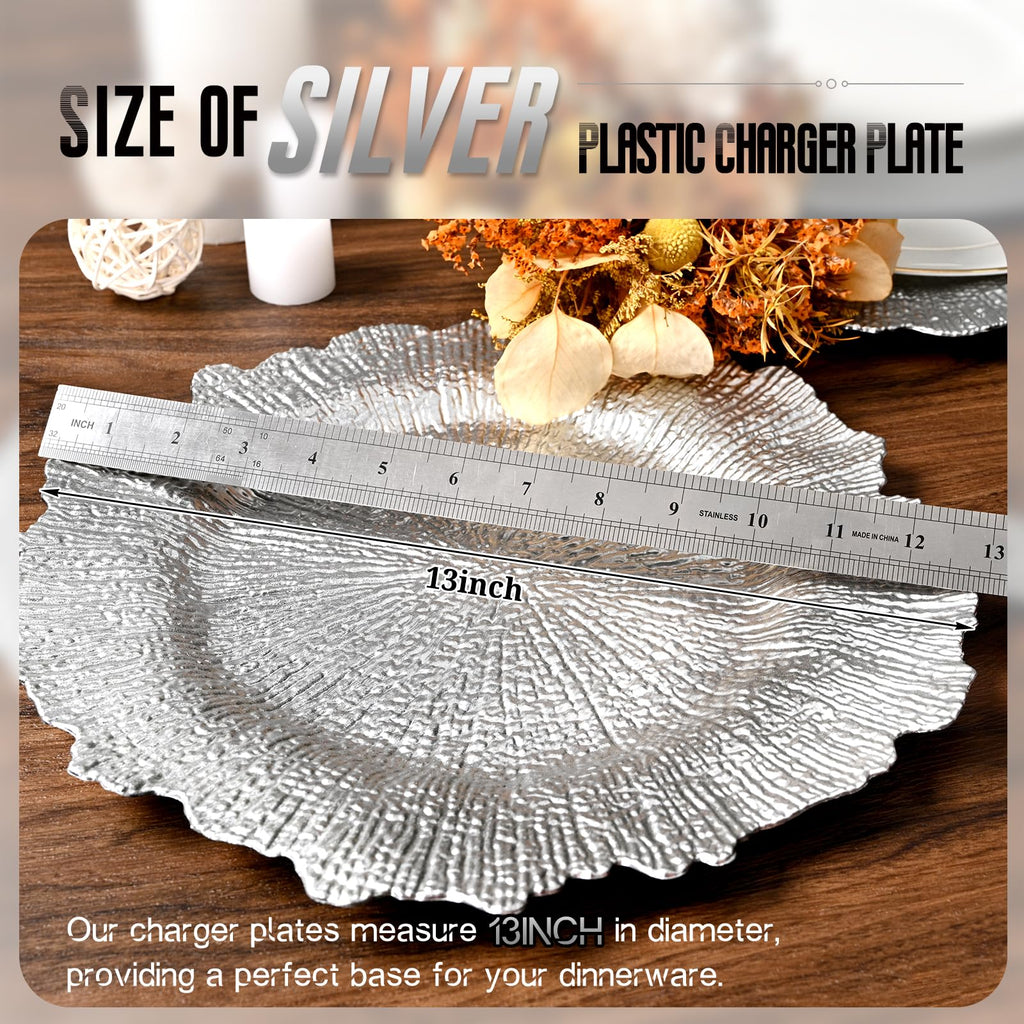 Silver 100pcs Charger Plates Bulk - 13" Elegant Silver Dinner Plates for Weddings & Events