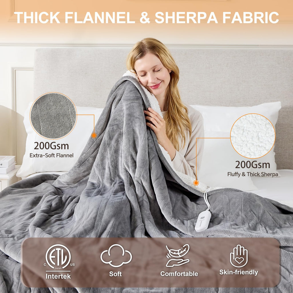Heated Blanket Queen Size, Dual Control, ETL Certified, Grey
