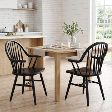 Windsor Black Dining Chairs Set of 2, Spindle Back Dining Chairs