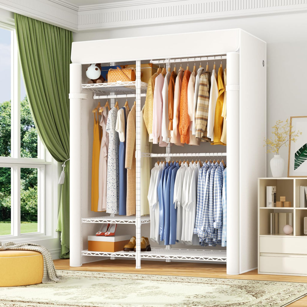 F7C Medium Clothes Rack with Cover, 4-Tier Covered Clothing Rack