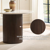 42 Inch Round Dining Table for 4, Modern Marble Dining Table with Fluted Solid Wood Base for Kitchen, Dining Room and