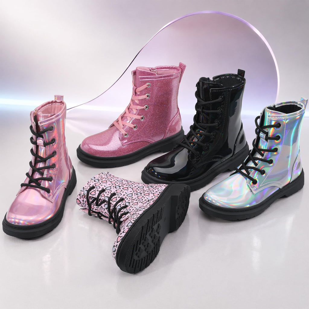 Girls Ankle Boots with Side Zipper & Lace Up