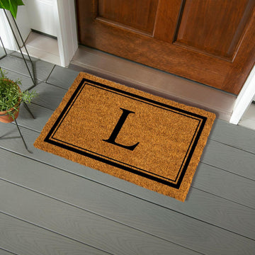 Flag Monogram Letter L Entrance Doormat | 28 x 16 inches | Dirt Catching Natural Coir | All-Season | Non-Slip Backing