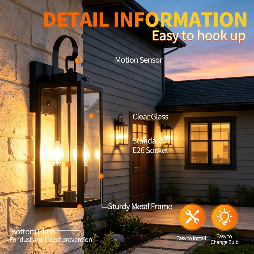 20 Inch Motion Sensor Dawn to Dusk Outdoor Sensor Light Fixture Anti-Rust Exterior Wall Lighting Waterproof Outdoor