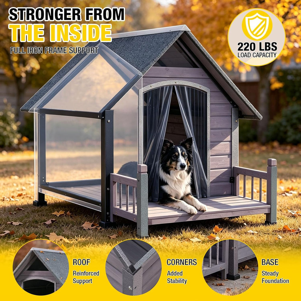 49.41" Large Dog House Outdoor with Porch for Small to Large Dogs, Grey