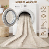 8ft Round Rug Living Room: Washable Large Vintage Neutral Area Rug Non-Slip Soft Stain Resistant Ind