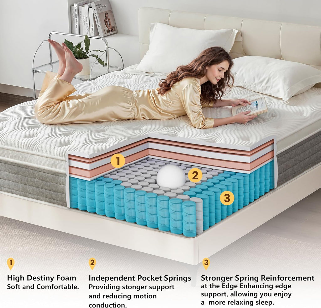 King Mattress 14 Inch, Medium Firm King Size Mattress in a Box,Hybrid Mattresses with Gel Foam & Zoned Pocket Springs