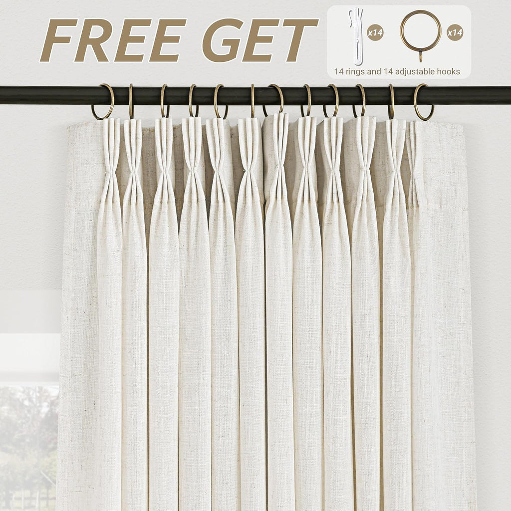 Triple Pinch Pleated Linen Curtains 2 Panels Set Track System Curtains Neutral Modern Farmhouse Light