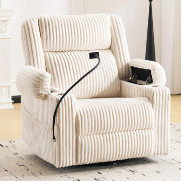 Oversized Power Recliner Chair with Massage and Heat, Swivel Rocker Recliner Chair for Adults with Arm Storage