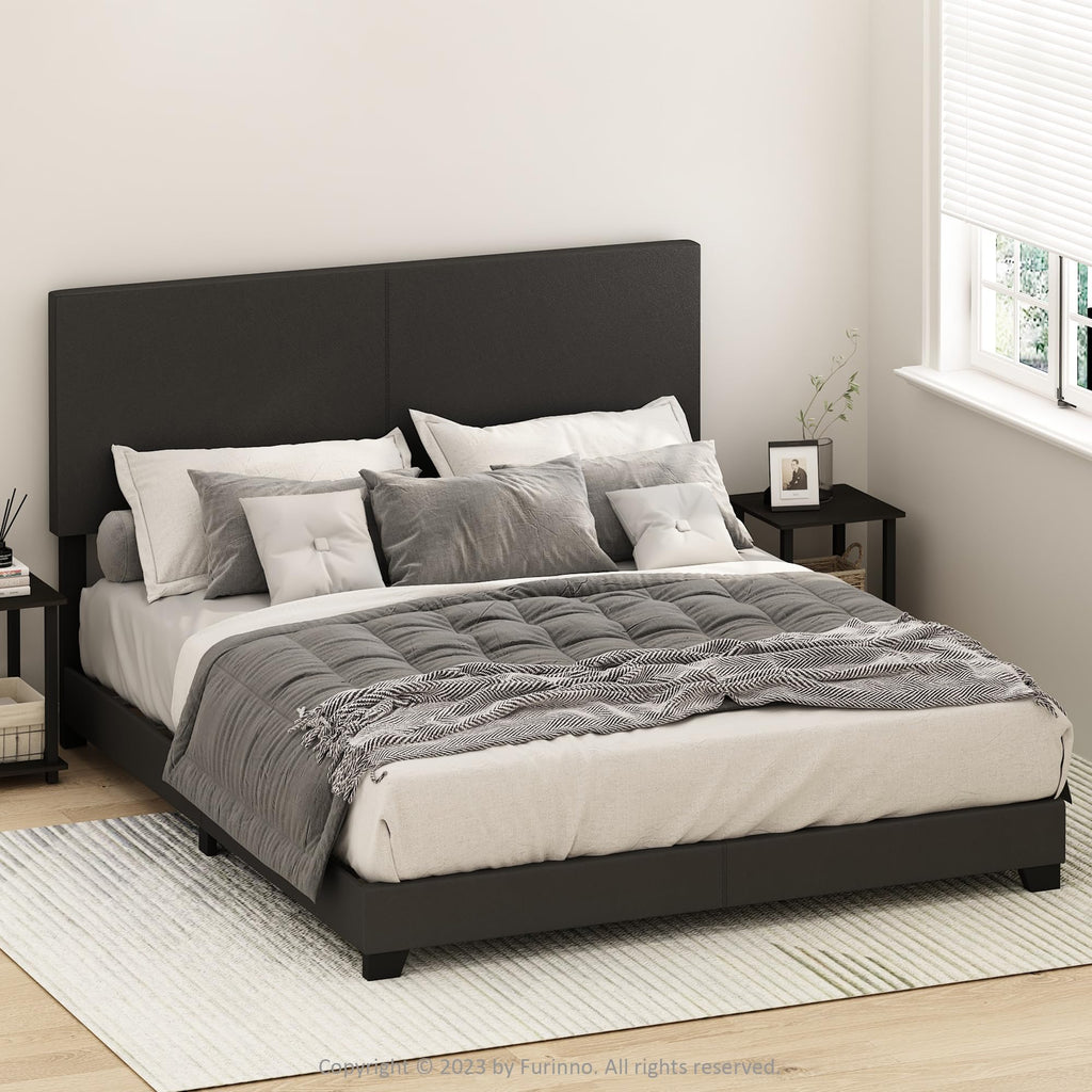 Bed Frame, California King Size Bedframe with PU Leather Upholstery Headboard, Bed with Legs, Wooden Slat Support