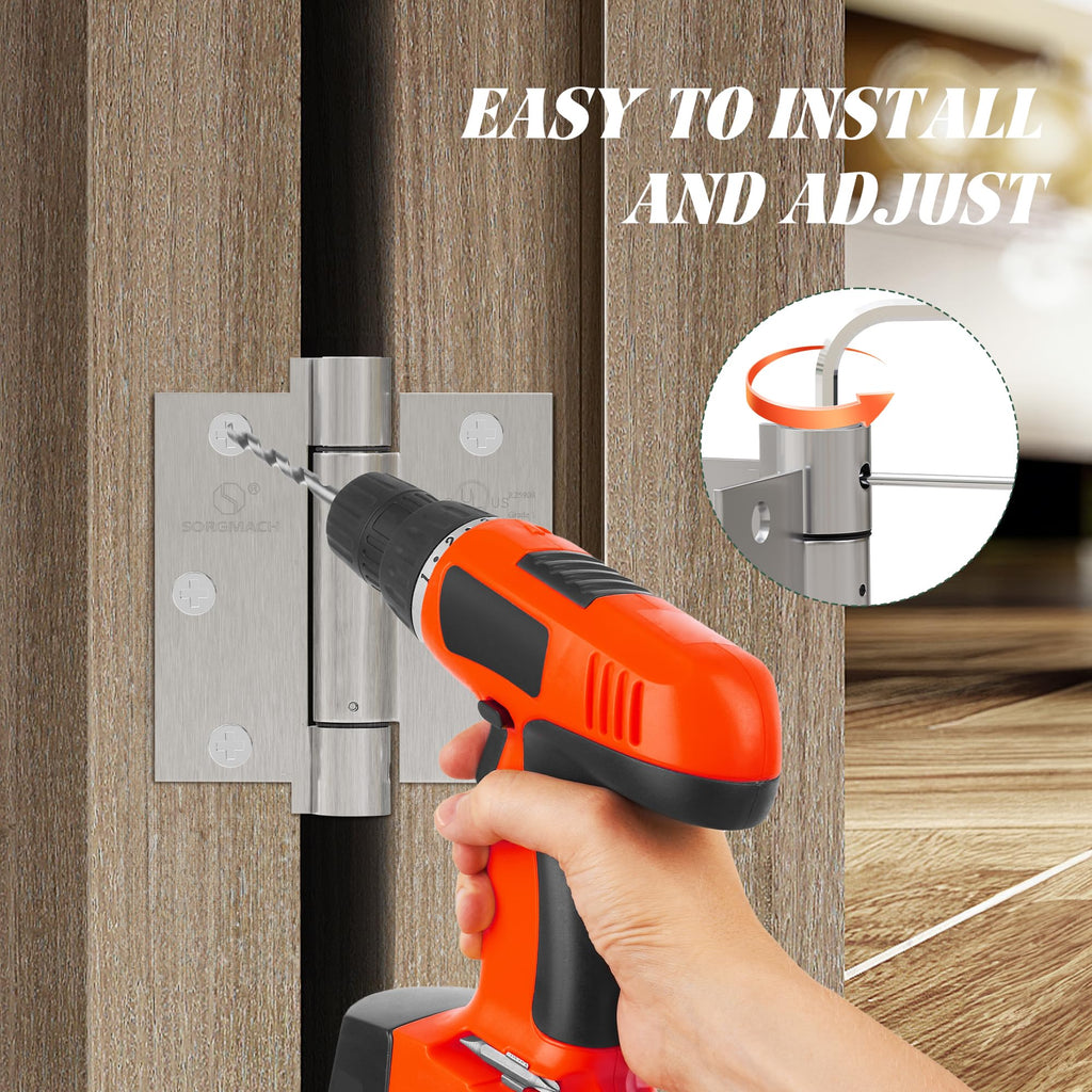 3 Pack Self Closing Door Hinges 3.5 inch Satin Nickel Door Hinges Spring Loaded Auto Close Hinges Square Corners