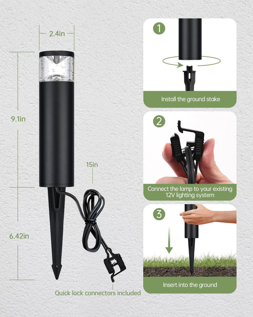 6Pack Low Voltage Bollard Landscape Lights, 12V Aluminum Path Light