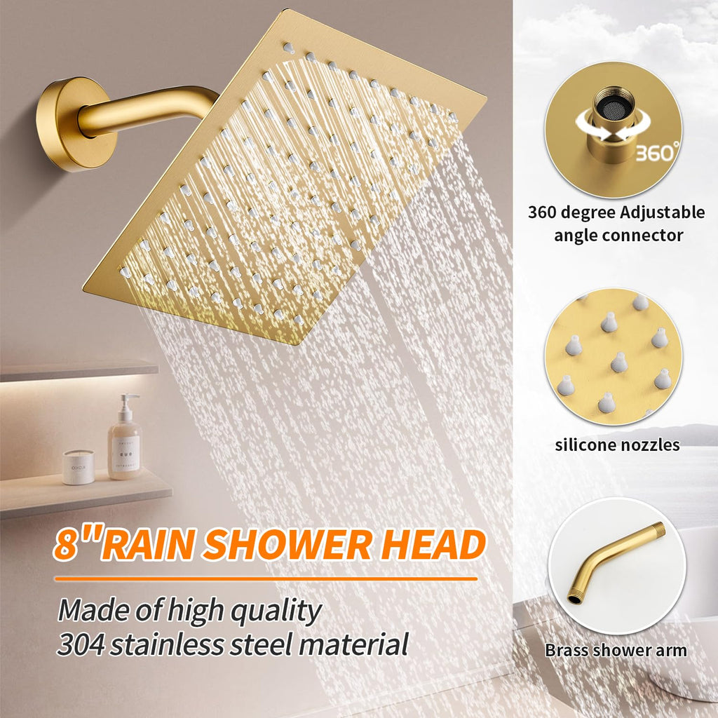 Tub Shower Faucet Set With Head & Spout Gold