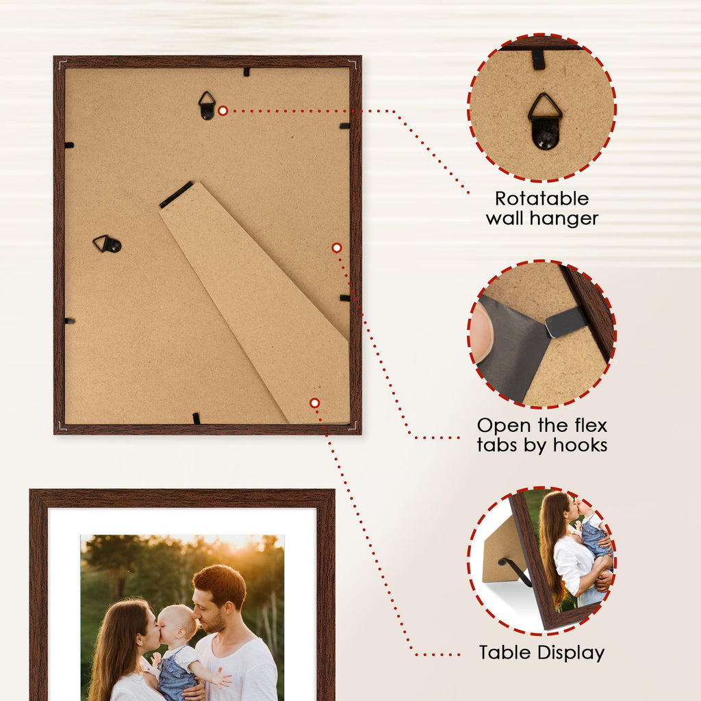 8x10 Picture Frame Bulk-6 Pack, Photo Frame with HD Plexiglass, Display Pictures 5x7 with Mat or 8x10 Without Mat