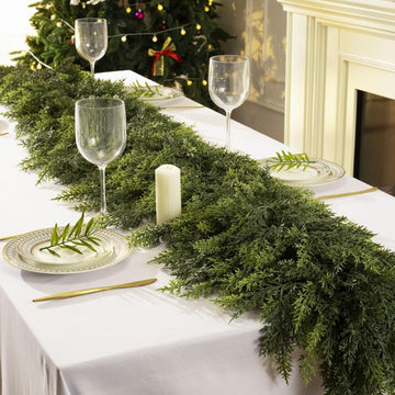 Feet Christmas Cedar Garland - Thick & Lush Realistic Artificial Green Faux Cedar Pine Needles Garland - Set of 2