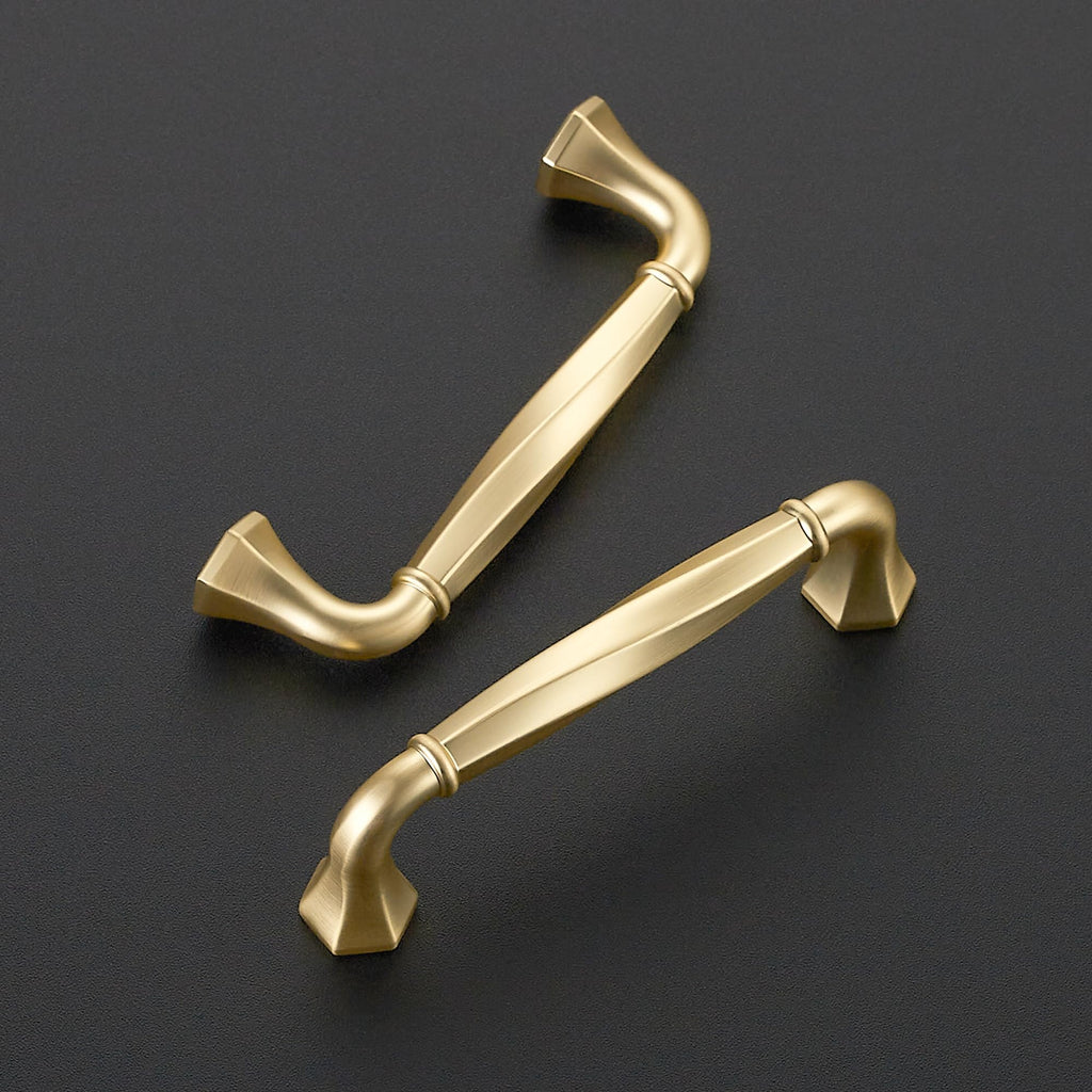 Brushed Gold Zinc Alloy Cabinet Handles,3-3/4" Pulls,5 Pack