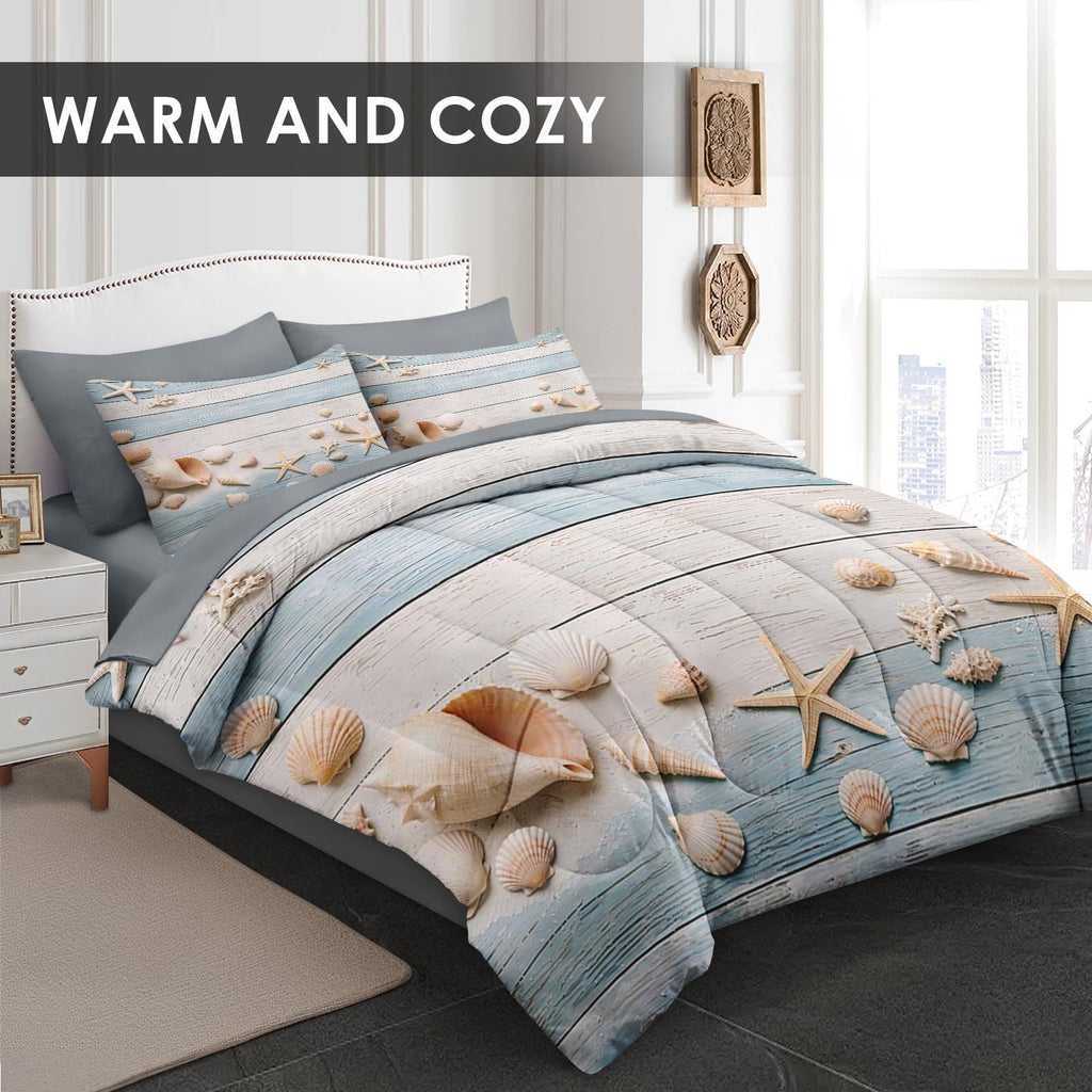 7 Pcs Comforter Set, Coastal Beach Bedding