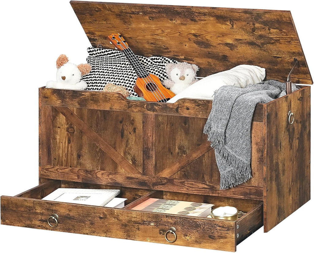 Storage Chest, 39.3" Toy Chest with Drawer, Wooden Storage Bench, Sturdy Entryway Bench Supports 220 lb, Shoe Bench