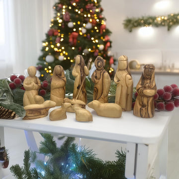 Olive Wood Nativity Manger Scene Set, Large, 12-Piece
