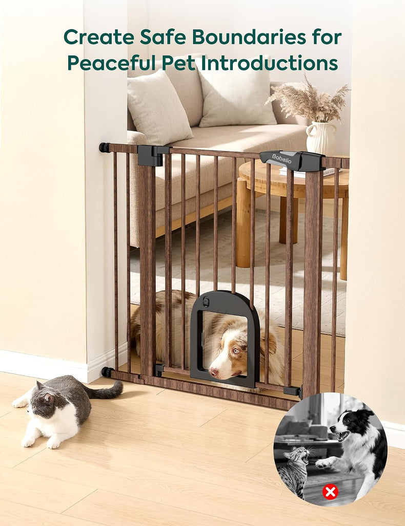 Dog Gate with Adjustable Cat Door, CatPrivilege III, 29-43"