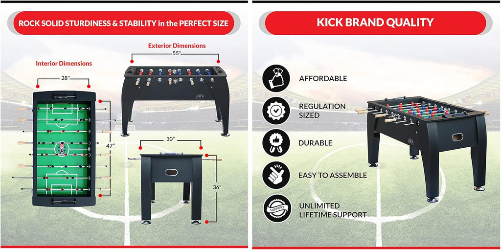 Legend 55" Foosball Table - Professional Full-Size Indoor Game for Adults & Families with Counterbalanced & Uniformed