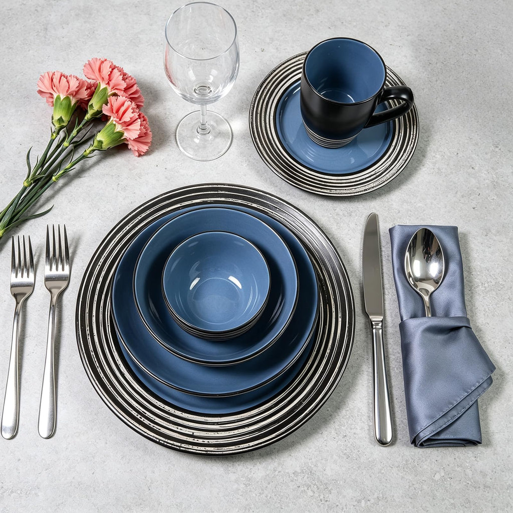 48 Piece Dinnerware Set, Ceramic Plates and Bowls Sets for 8, Microwave and Dishwasher Safe, Handcrafted Tree Bark