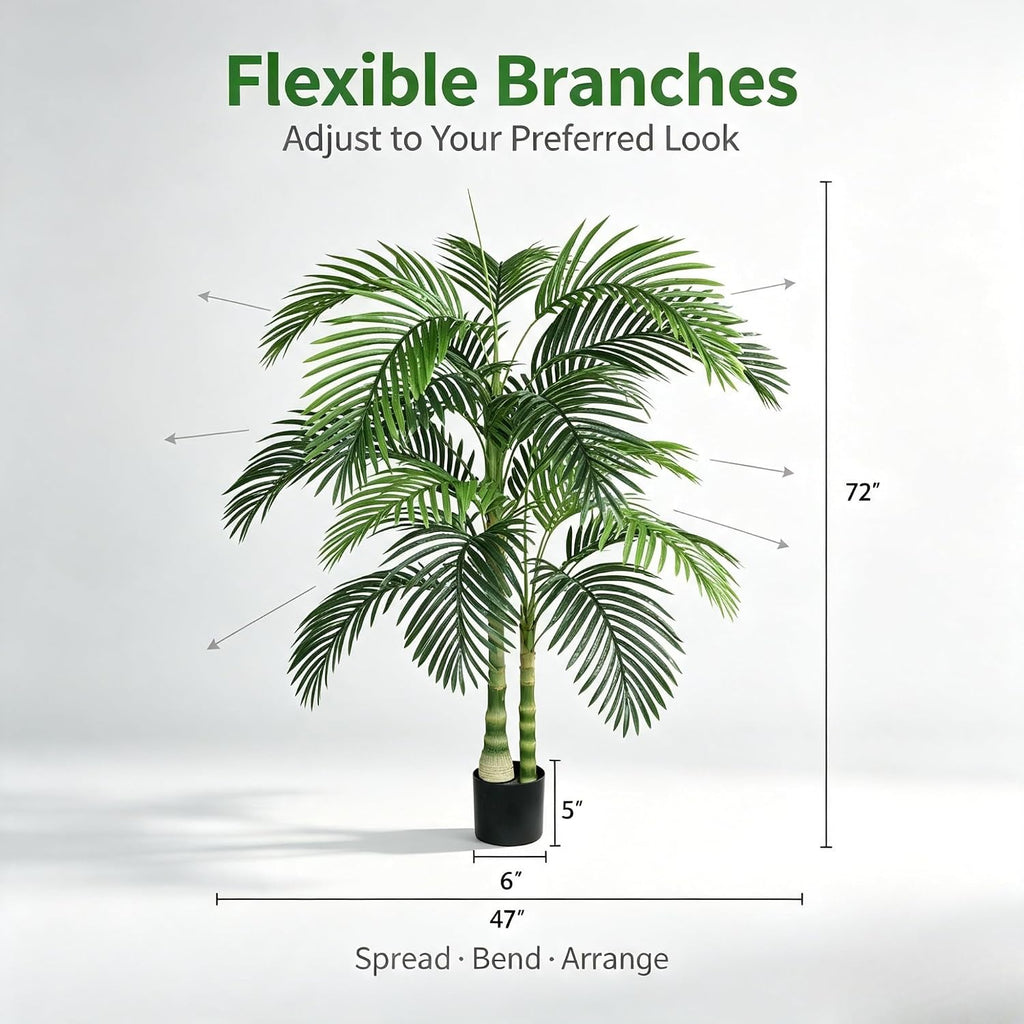 6FT Artificial Palm Tree with Black Pot, Faux Tropical Plant