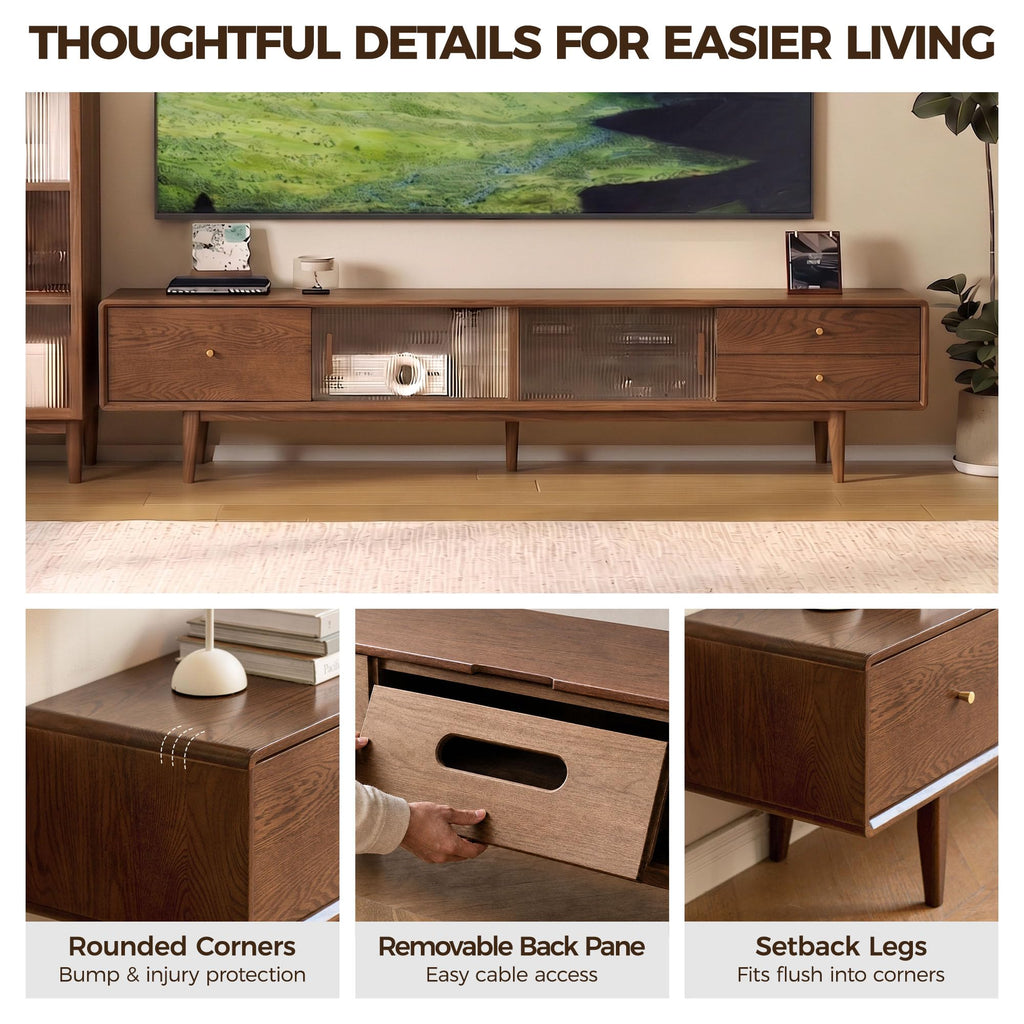 80" Solid Oak Wood TV Stand, Large Entertainment Center, Fully Assembled