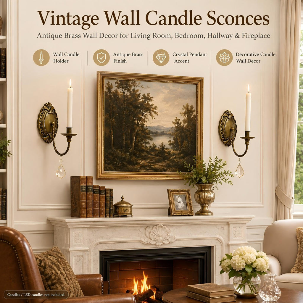 Vintage Wall Candle Sconces Set of 2, Antique Brass Victorian Wall Sconces