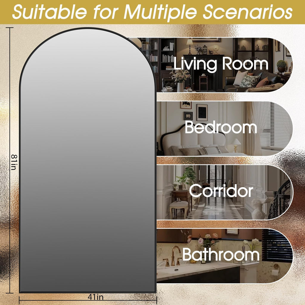 81"×41" Floor Mirror Full Length Arched Full Length Mirror Black