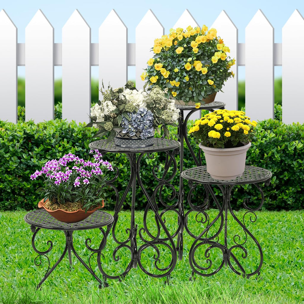 4-Pack Metal Plant Stand for Indoor Outdoor, Heavy Duty Flower Pot Stands for Multiple Plants, Rustproof Iron Planter