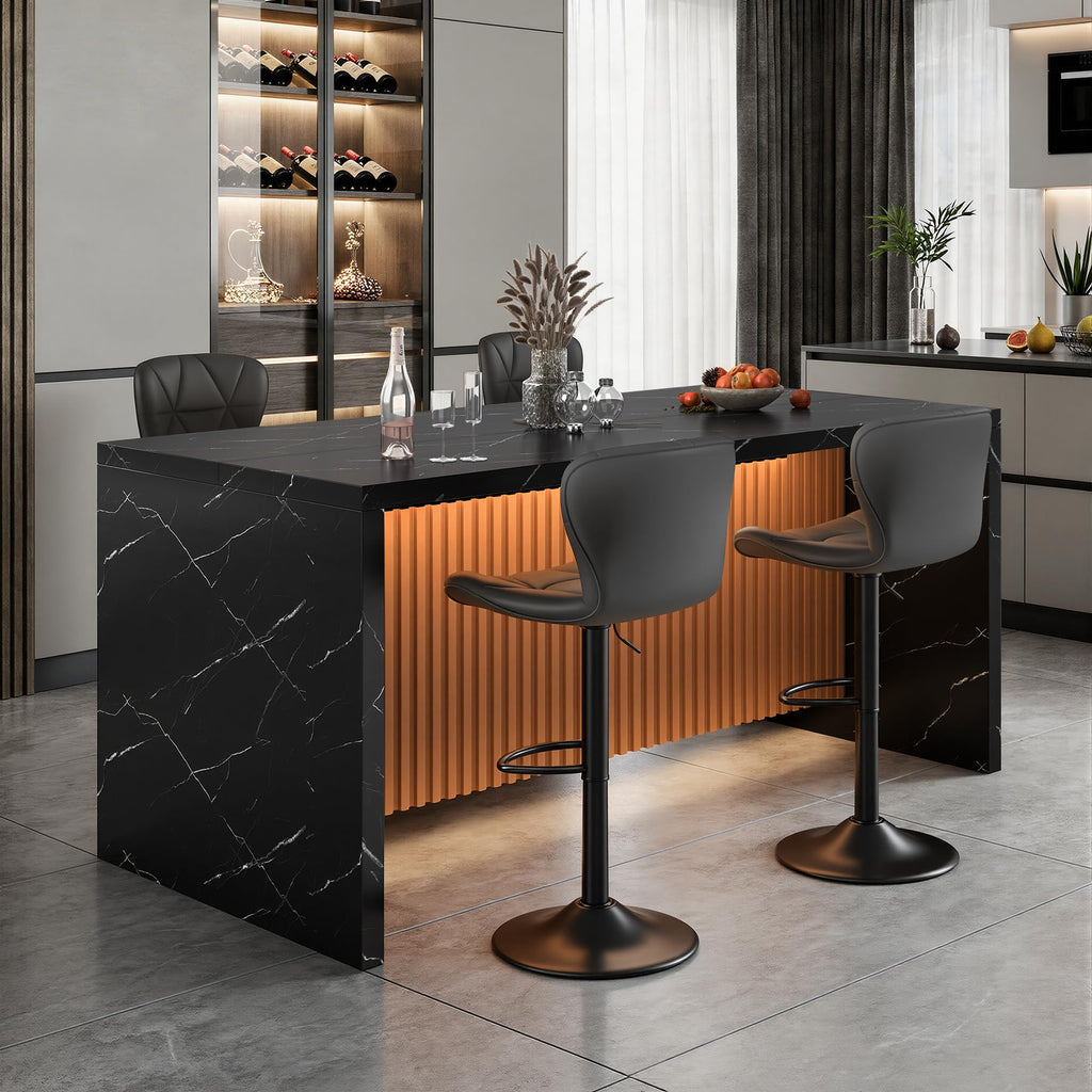 67" Kitchen Island Table Set with 4 Bar Stools, Faux Marble Top Island Table, Counter Height Dining Table Set