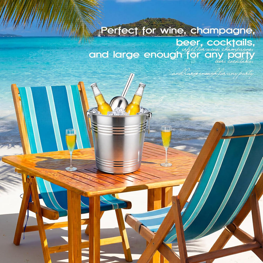 10 Set 5.3 QT / 5 L Ice Bucket with Scoop Bulk, Stainless Steel Champagne Ice Bucket for Parties Insulated Wine