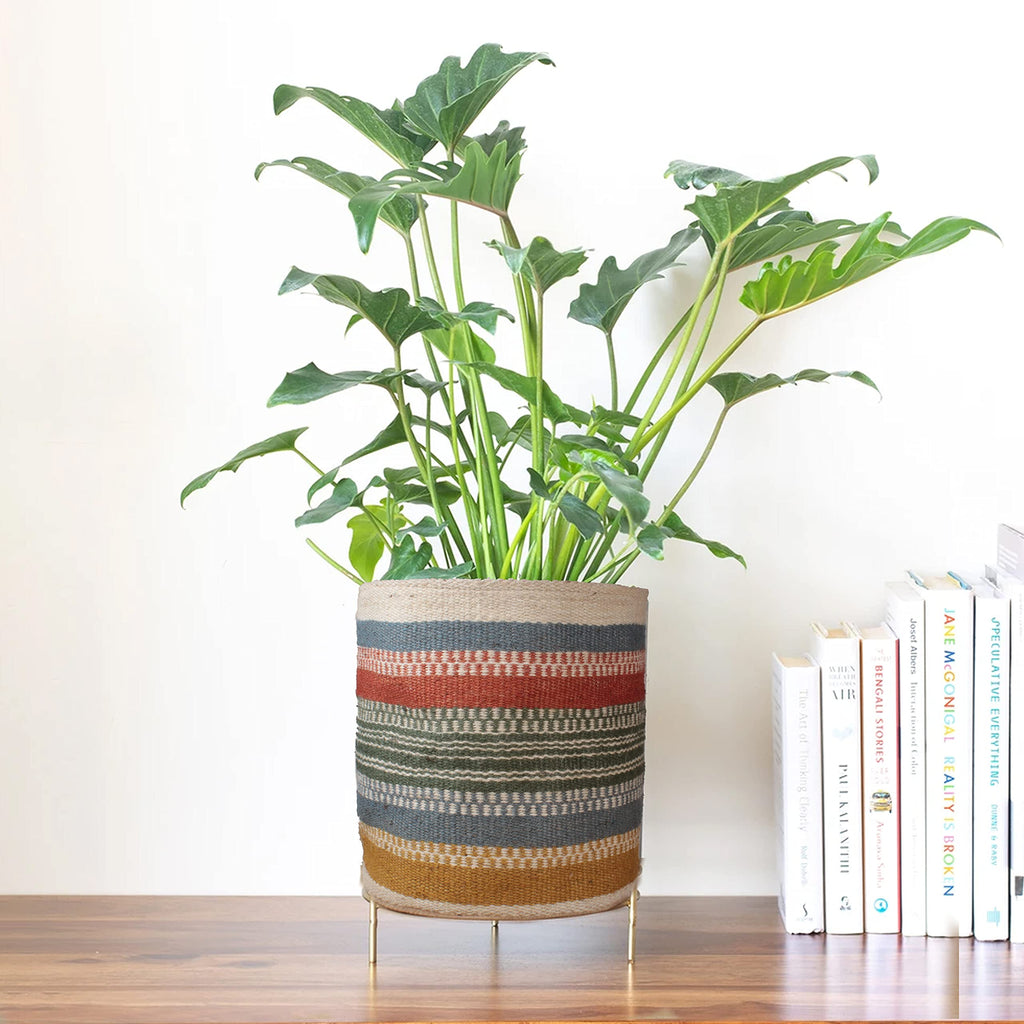 Jute Planter Basket Modern Woven Basket for 5" Flower Pot Floor Indoor Planters, 6" x 6" Storage Organizer Basket