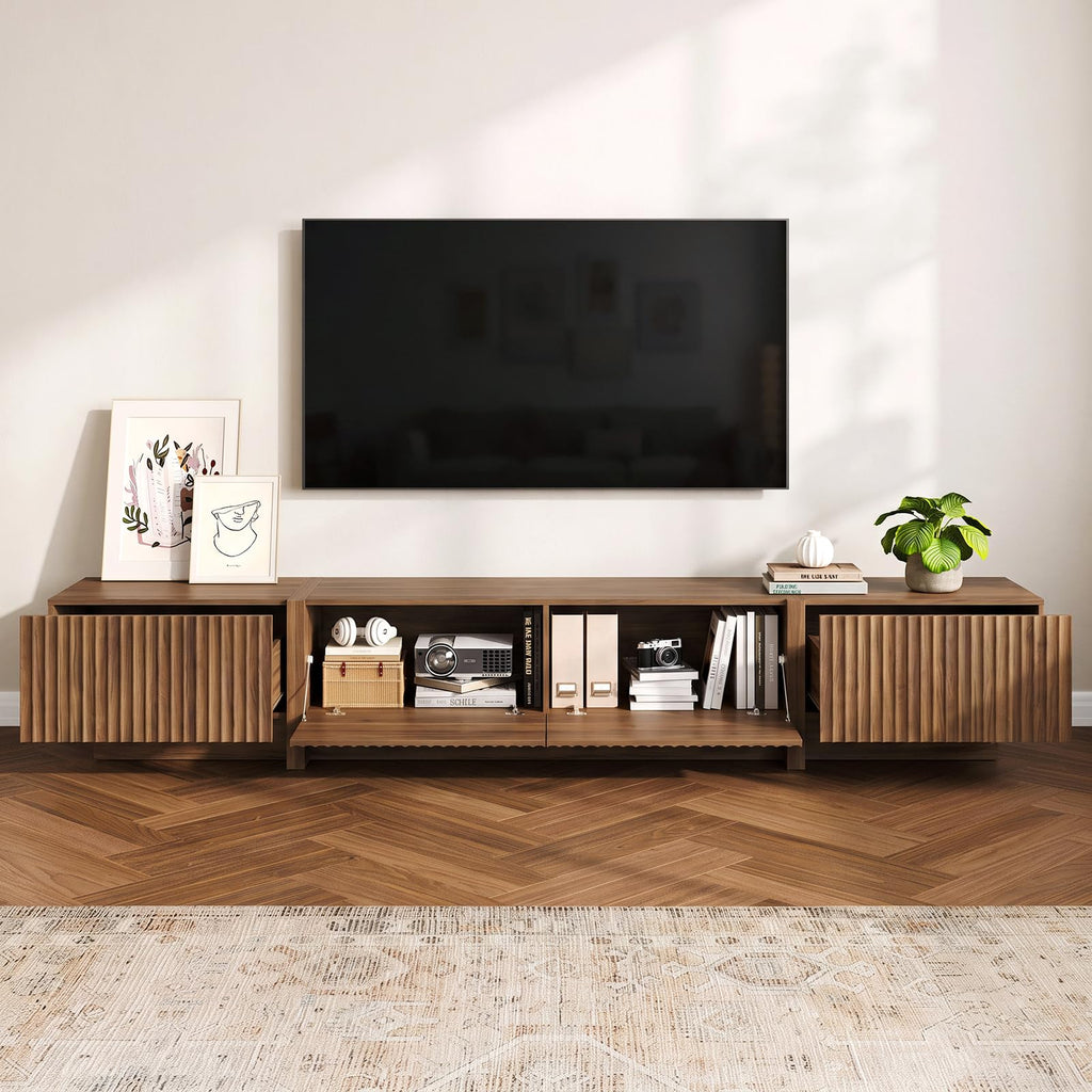 98" TV Stands, Fluted Entertainment Center, Walnut