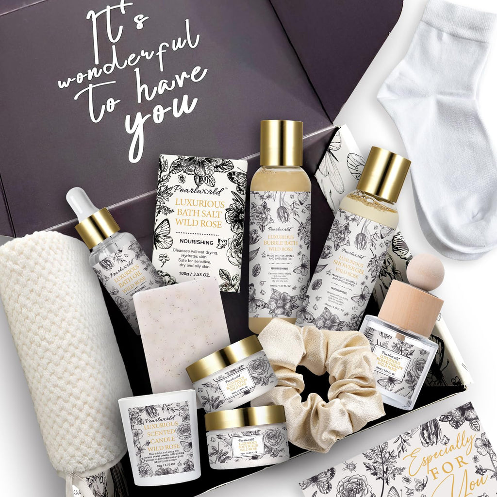 Spa Gift Set for Women- Luxury Rose Bath Set, Home Spa Kit, Christmas Gift for Women, Birthday Gifts - Set of 14