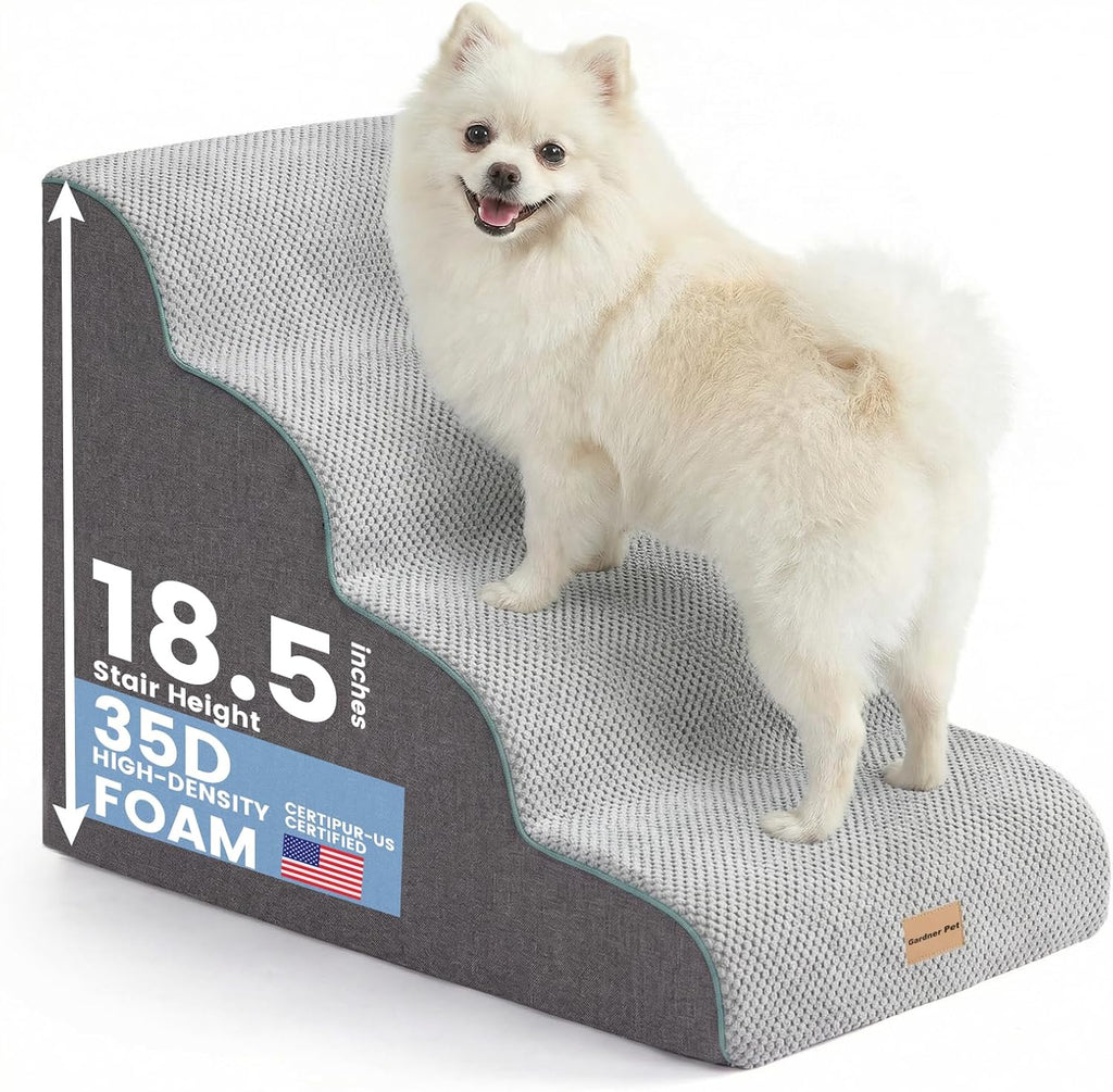 4-Step Dog Stairs for Small Dogs 18.5" H, Curved 4-Step Pet Stairs, Dog Steps for High Bed (18-20 in)