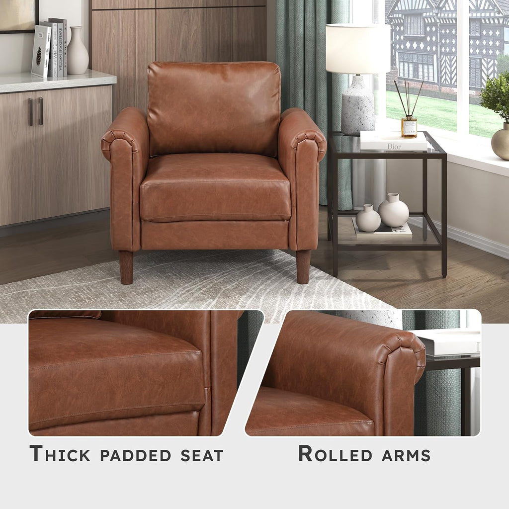 Faux Leather Accent Chair, Single Sofa Chair, Chocolate