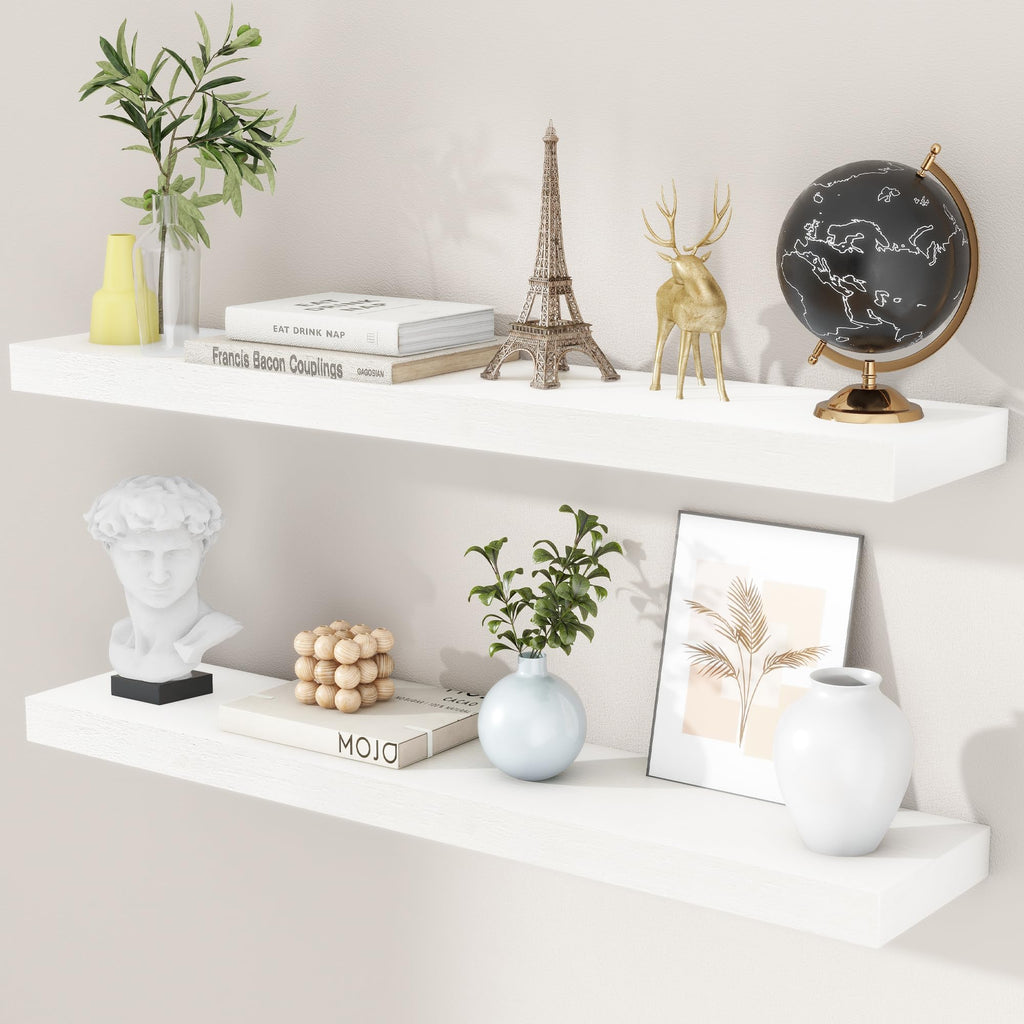36 Inch Floating Shelves, 6.7 Inch Deep White Wall Shelves Set of 2