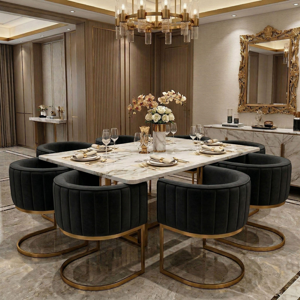 Black and Gold Barrel Dining Chairs Set of 2, Modern Velvet Upholstered Accent Chairs with Curved Back Island, Luxury