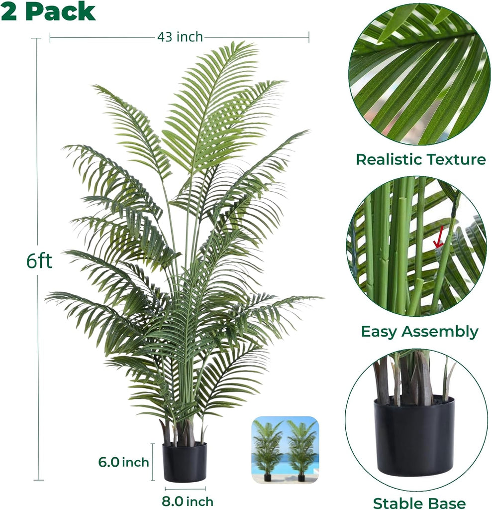 6FT Tall Artificial Palm Trees, Tropical Areca Palm (2 Pack) - Set of 2