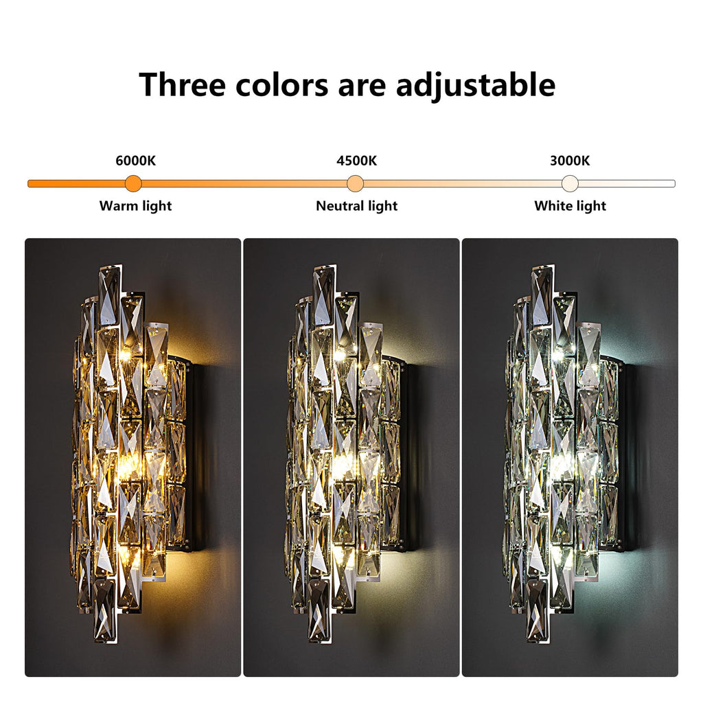 Crystal Modern Wall Sconces, Smoky Gray Wall Light Fixture for Luxury Indoor, K9 Vanity Wall Lighting for Bedside