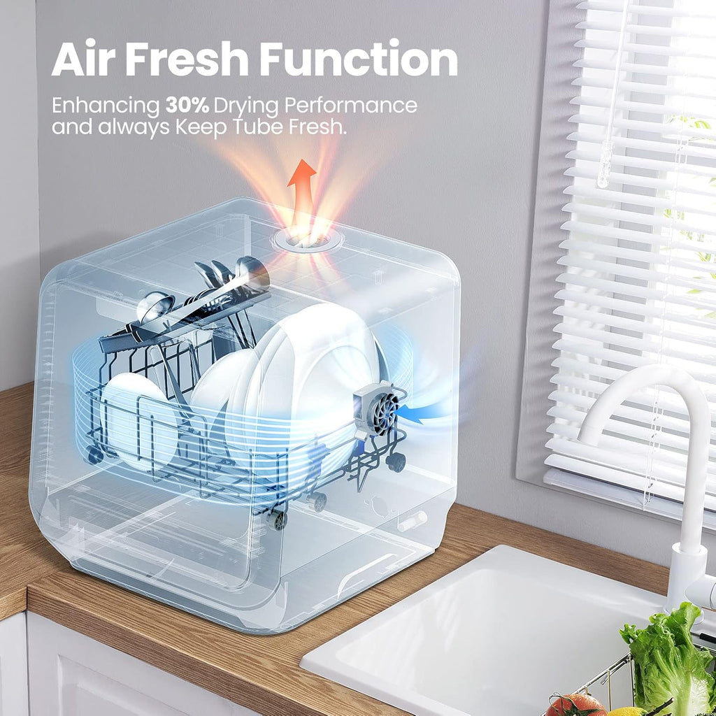 Portable Mini Dishwasher Countertop with 1.32Gal Built-in Water Tank for Apartments& RVs, No Hookup Needed, 6 Programs