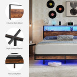 Full Bed Frame with 2-Tier Storage Headboard