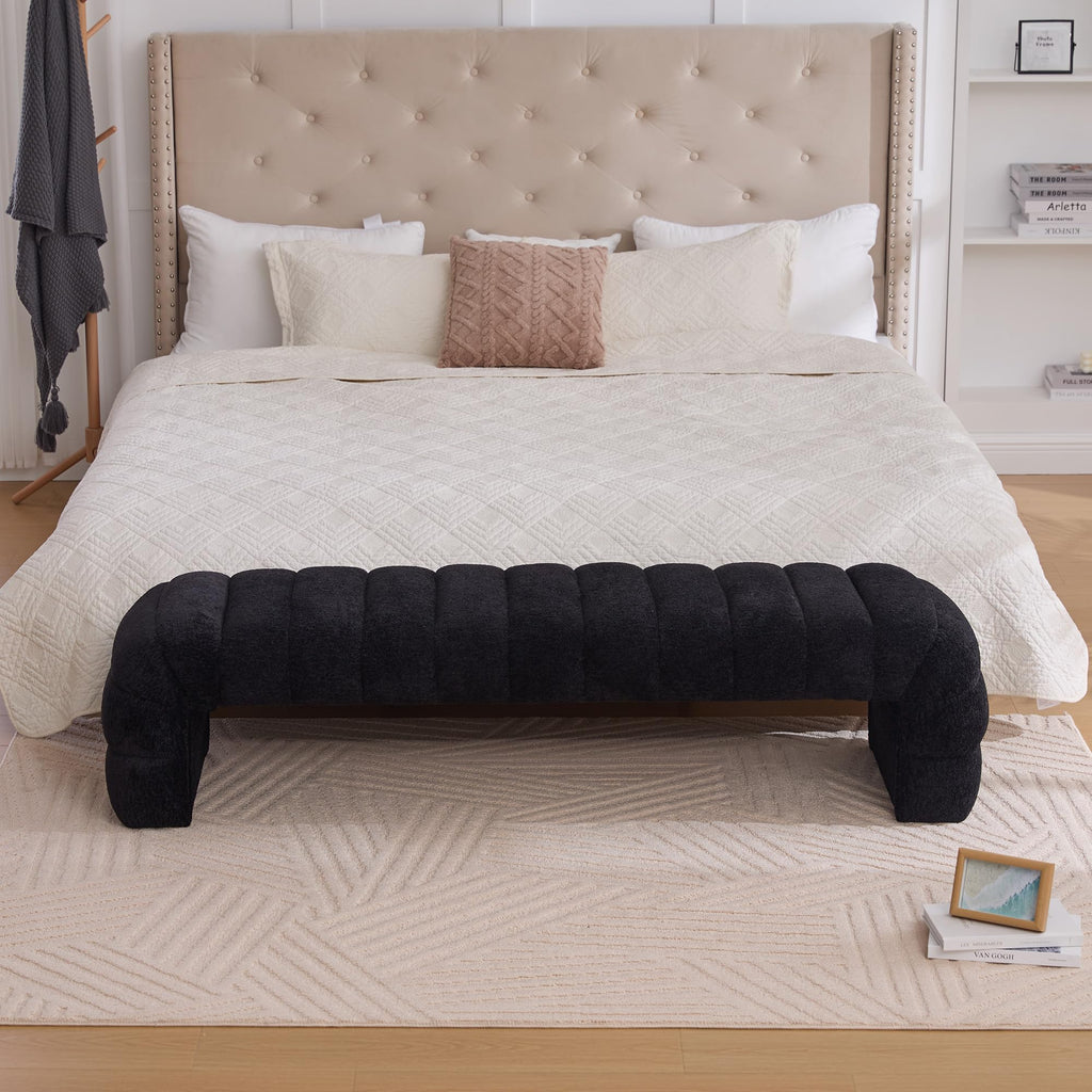 69.7" Modern Upholstered Armless Bed Bench, Channel Tufted Couch Daybed Chaise, Chenille Ottoman Foot Stool, Window