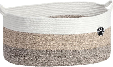 40L Extra Larg Dog Toy Basket, Woven Rope Storage Basket, White-Brown