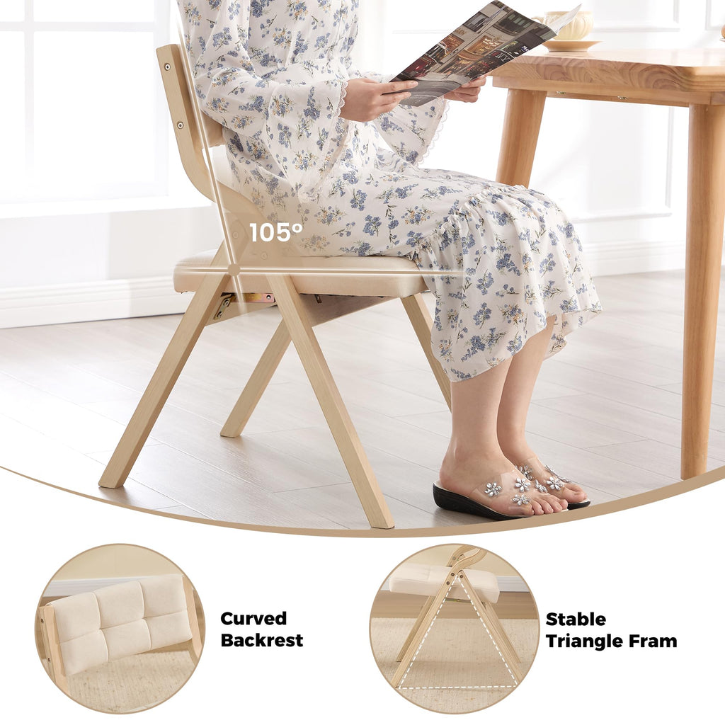 Folding Dining Chairs with Cushion Set of 2, Padded Foldable Dining Chairs, Portable Wooden Folding Chairs with Seat s